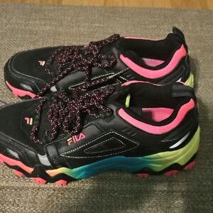 Fila Kids' Black and Neon Sneakers